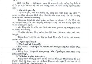 Kế hoạch tổ chức hưởng ứng Tuần lễ quốc gia nước sạch và vệ sinh môi trường năm 2018