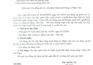 Công văn số 08-CV/ĐUSN v/v Triệu tập Hội nghị học tập, quán triệt Nghị quyết Hội nghị lần thứ 7 Ban Chấp hành Trung ương Đảng khóa XII